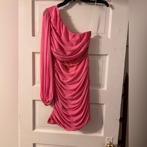 Hello Molly Vibrant Pink One-Shoulder Dress